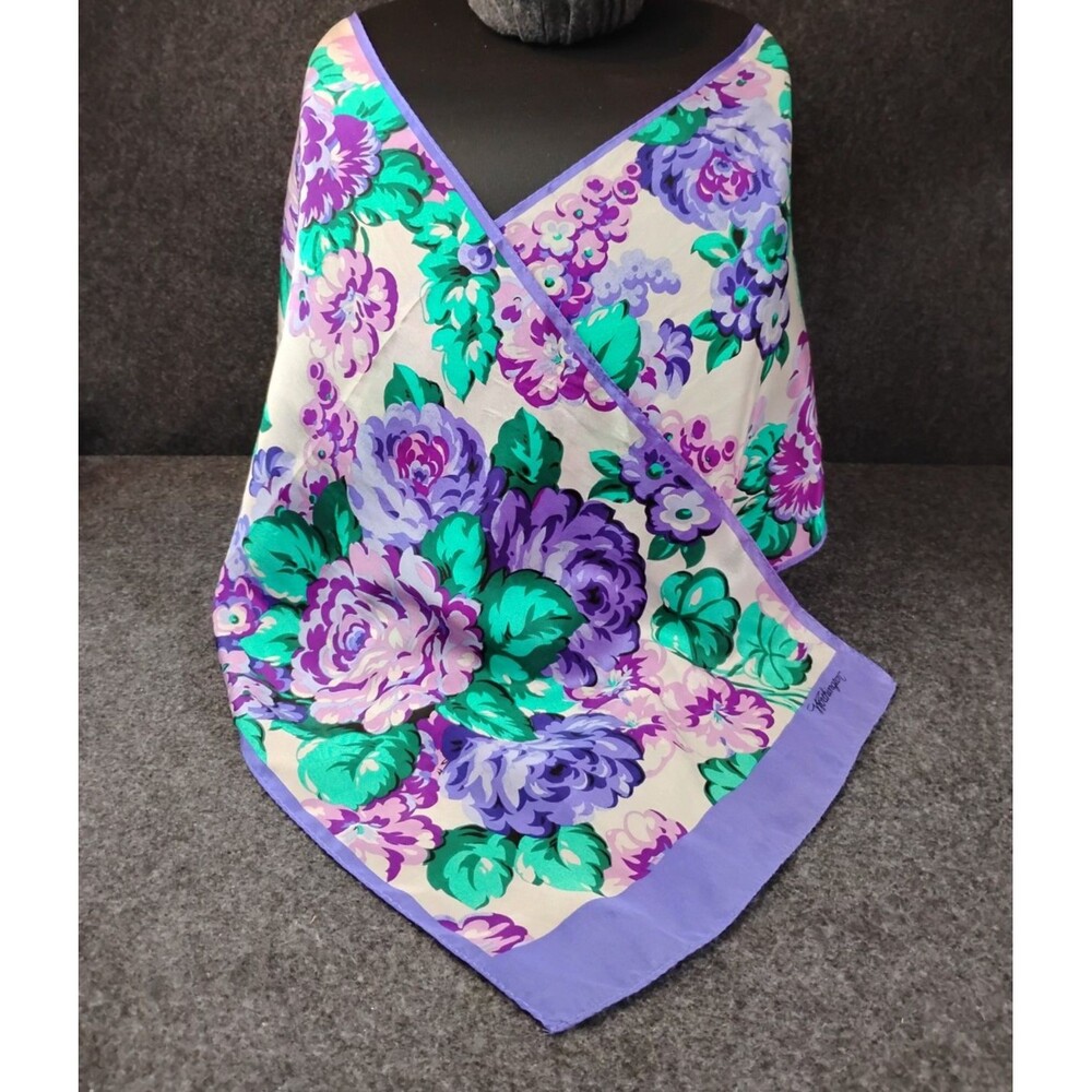 Worthington Silk Scarf Purple Floral Vintage 52" x 11.5" Purples Greens Japan